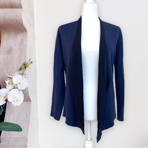 Eileen Fisher Navy Blue And Black Open Front Cardigan Sweater Jacket XS - Picture 1 of 10
